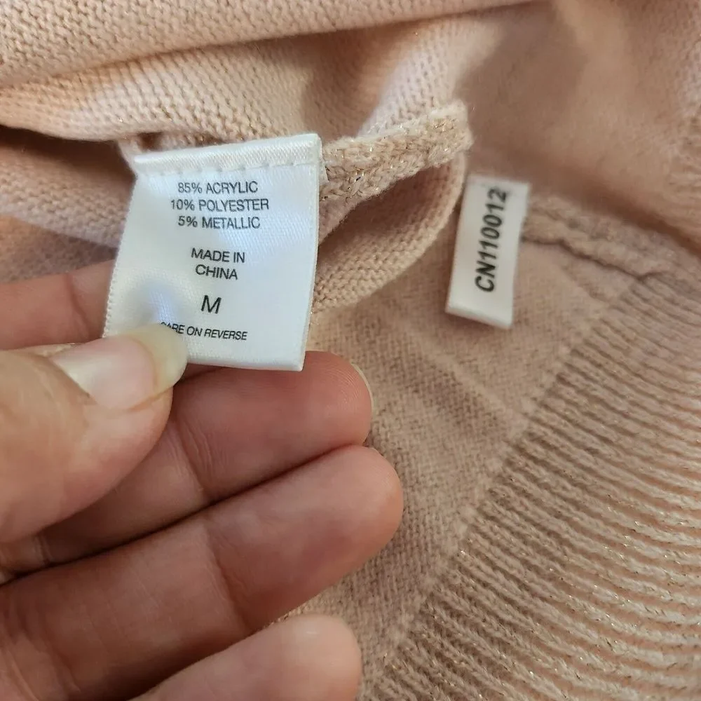 New York & Company Sweater Women's Medium Pink Shimmer‎ Knit Pullover Solid NWT - Picture 4 of 7